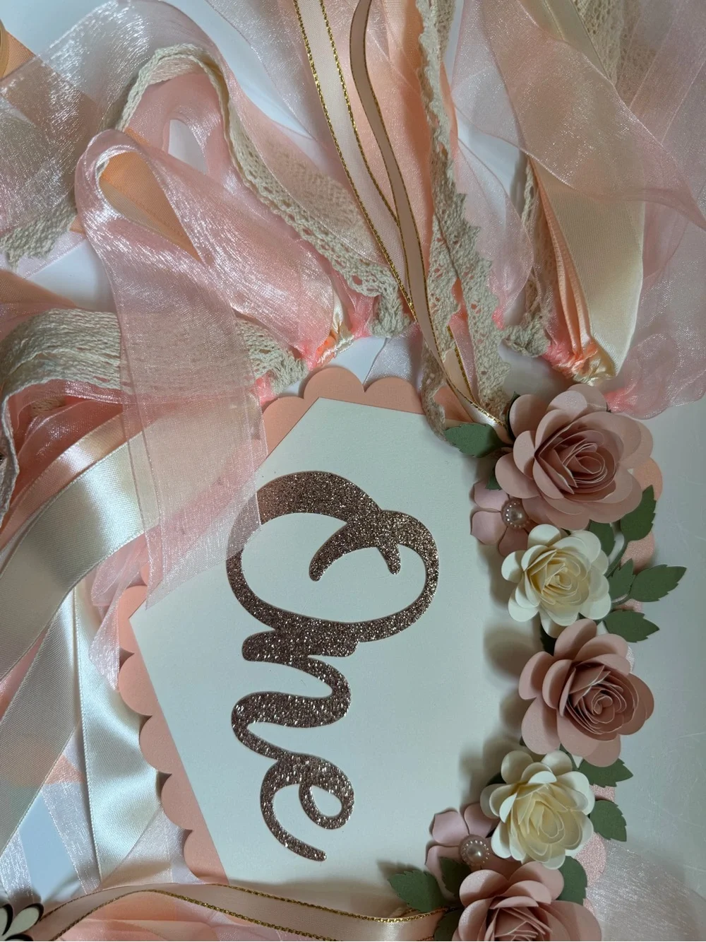 Wildflowers Peach and Cream Floral First Birthday Banner & Cake Topper Set of 4